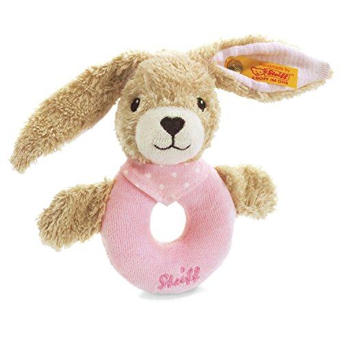 Steiff Hoppel Hase Greifling mit Rassel, Süßes Stofftier, Jungen, Mädchen & Babys ab 0 Monaten, Greifring, Kuschelfreund 12 cm klein, 237591, Rosa von Steiff