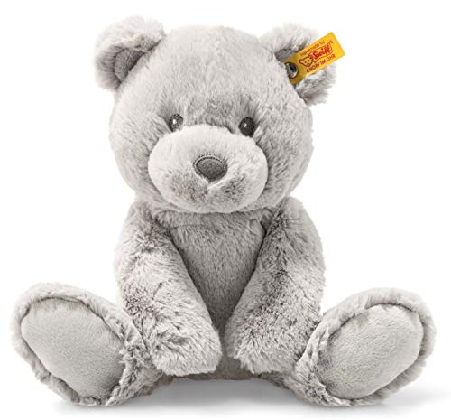 Steiff Kuscheltier Bearzy Teddybär, Süßes Stofftier, Jungen, Mädchen & Babys ab 0 Monaten, Soft Cuddly Friends, Plüschtier 28 cm, Hellgrau, 241543 von Steiff