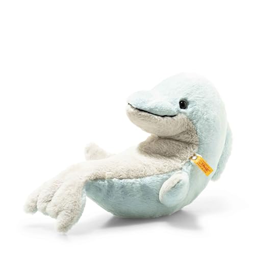 Steiff Kuscheltier Denny Delfin, Süßes Stofftier mit Kunststoffaugen, Kinder, Jungen & Mädchen, Soft Cuddly Friends, Plüschtier 32 cm, Hellblau, 065194 von Steiff