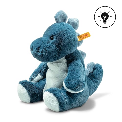 Steiff Kuscheltier Light at Night Spott Stegosaurus, Süßes Stofftier mit Kunststoffaugen, Kinder, Jungen & Mädchen, Soft Cuddly Friends, Plüschtier 28 cm, Mittelblau, 067266 von Steiff