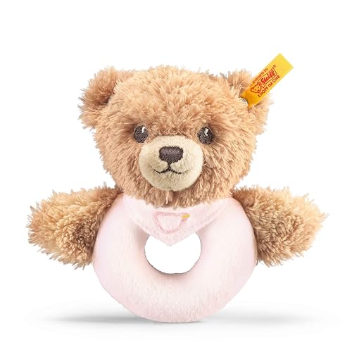 Steiff Kuscheltier Schlaf-gut-Bär Greifling mit Rassel, Süßes Stofftier, Jungen, Mädchen & Babys ab 0 Monaten, Spielzeug 12 cm, Klein, Rosa, 239557 von Steiff