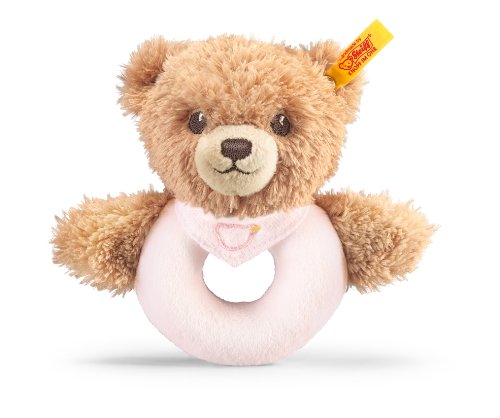 Steiff Kuscheltier Schlaf-gut-Bär Greifling mit Rassel, Süßes Stofftier, Jungen, Mädchen & Babys ab 0 Monaten, Spielzeug 12 cm, Klein, Rosa, 239557 von Steiff