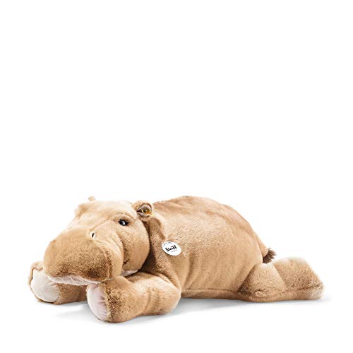 Steiff 085352 - Original Plüschtier Nilpferd Mocky, Kuscheltier ca. 80 cm, Markenplüsch Knopf im Ohr“, Schmusefreund für Babys von Geburt an, Graubraun von Steiff