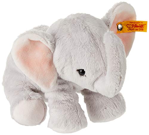 Steiff cuddly toy Benny elephant, cute stuffed animal with plastic eyes, kids, boys & girls, plush toy 20 cm, small, light grey, 084096 von Steiff