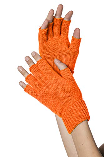 Strick-Handschuhe, fingerlos, Neon-Orange von Stekarneval