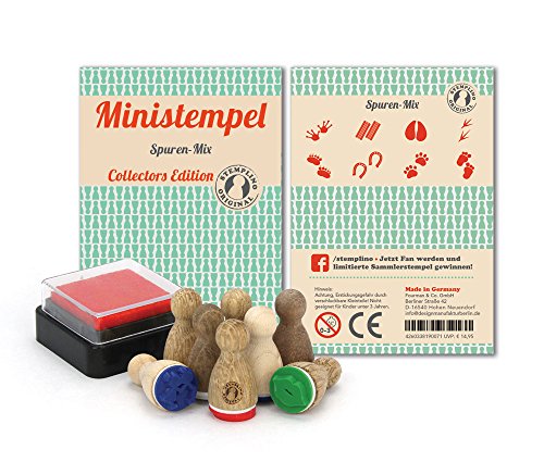 Stemplino Stempelset Spuren - 8 Ministempel aus Holz Plus Stempelkissen, Mini Stempel Set Mix von Stemplino