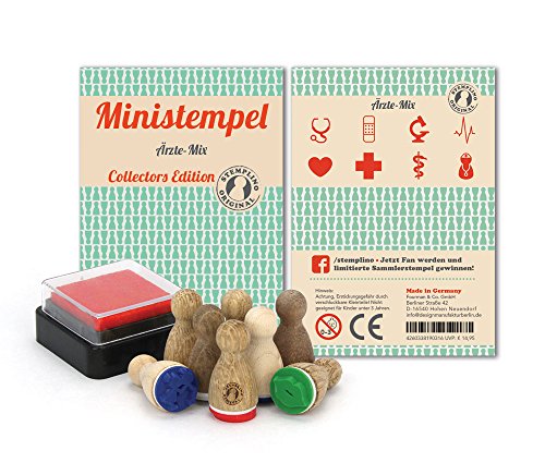 Stemplino Stempelset Ärzte - 8 Ministempel aus Holz plus Stempelkissen, Mini Stempel Set Mix Arzt Arztstempel von Stemplino