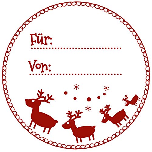 Stemplino Orig Maxi Stempel XL 44 - Rentiere Für/Von - Für Geschenke und Karten zu Weihnachten - hochwertiger Holzstempel 78x46 mm rund - auch schön als Geschenk von Stemplino