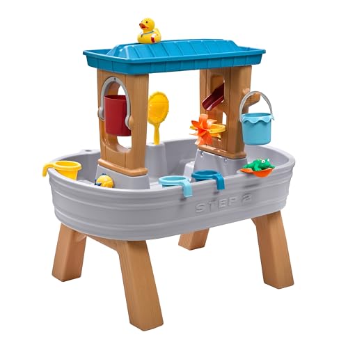 Step2 Rain Showers Splash Tub Wasserspieltisch | Großer Wassertisch mit 13-teiligem Zubehörset | Garten Wasser Spieltisch für Kinder in Grau & Braun von Step2