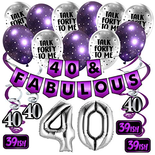 40. Geburtstag Dekorations 40 & Fabulous (Englische Sprache) – Lila & Silber Deko-Set Geburtstag und Spiralgirlande – Party Zubehör von Sterling James Co.