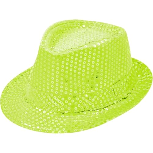 Sternfabrik Pailletten Hut Trilby Vedora Herren Damen Kinder Karneval Fasching Kostüm Glitzerhut (Neongrün) von Sternfabrik