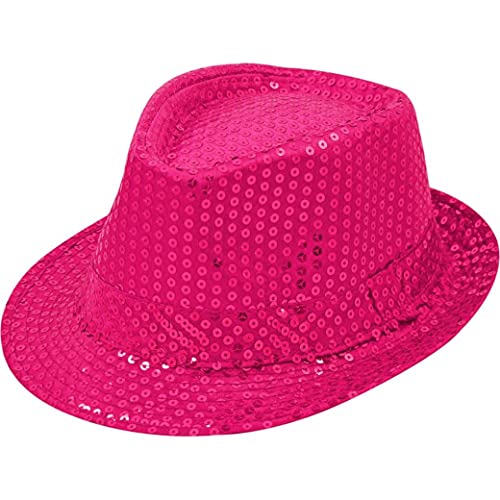 Sternfabrik Pailletten Hut Trilby Vedora Herren Damen Kinder Karneval Fasching Kostüm Glitzerhut (Pink) von Sternfabrik