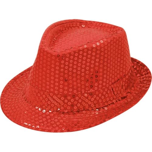 Sternfabrik Pailletten Hut Trilby Vedora Herren Damen Kinder Karneval Fasching Kostüm Glitzerhut (Rot) von Sternfabrik