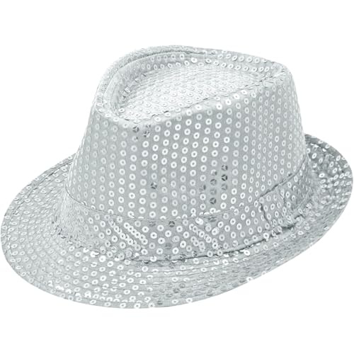 Sternfabrik Pailletten Hut Trilby Vedora Herren Damen Kinder Karneval Fasching Kostüm Glitzerhut (Silber) von Sternfabrik