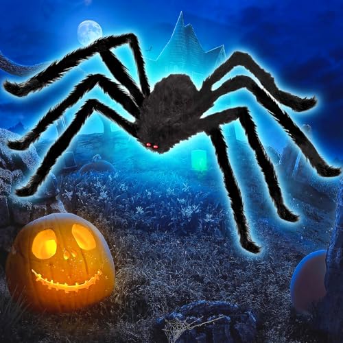 Halloween Haarspinnen, 1.5M Große Haarige Spinne Outdoor Dekorationen Schwarz Riesige Monsterspinne,Halloween Gruselige Riesige Gefälschte Spinne,Halloween Draußen Party Garten Indoor Haus Dekoartike von Sternhell