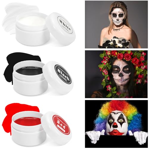 Halloween Körperfarbe Schmink, 150g Schwarz Weiß Rot Creme Schmink Gesicht Körperfarbe, Clown Zombie Vampire Joker Skelett Kostüm SFX Make up Spezialeffekte Farben Set für Erwachsene von Sternhell