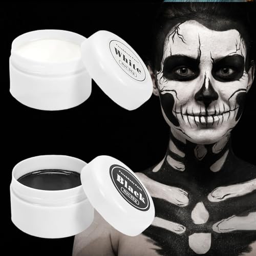 Schwarz-Weiß Schmink Körperbemalung 100g, Weiß Schwarz Gesichtsfarbe Gesicht Körperfarbe, Kunsttheater Halloween Party Karnevalsschminke Cosplay Clown Spezialeffekte SFX Makeup für Erwachsene achsen von Sternhell