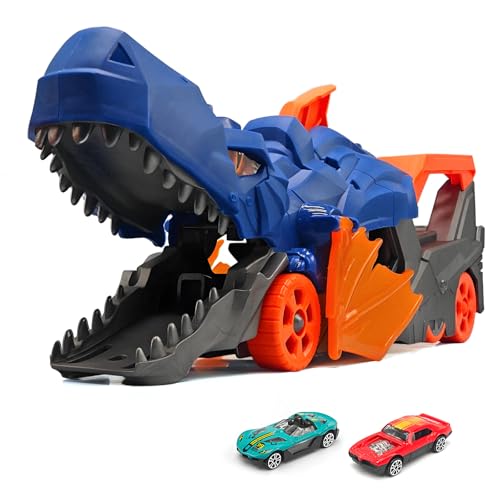 Sternstunde Dinosaurier Katapult Auto - LKW Spielzeug Autotransporter Spielzeug mit 2 Mini-Autos aus Metall für Kinder 3-6 Jahre, zur Aufbewahrung von bis zu 5 Fahrzeugen (Blau) von Sternstunde