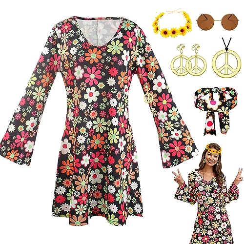 Sternstunde Hippie-KostüM-Set für Damen, 70er Jahre Outfit Damen, FaschingskostüMe, Disco Outfit Damen, Karneval, Party Outfit Damen, Hippie Kleidung für Frauen, Hippie KostüM Damen für Halloween (XL) von Sternstunde