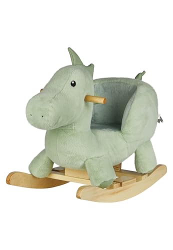 Sterntaler Schaukeltier Dino Rexi - Schaukeltier aus kuscheligem Plüsch und weicher Sitzfläche - Schaukelpferd für Kinder - Spielzeug Wippe für Baby und Kinder, pudergrün von Sterntaler