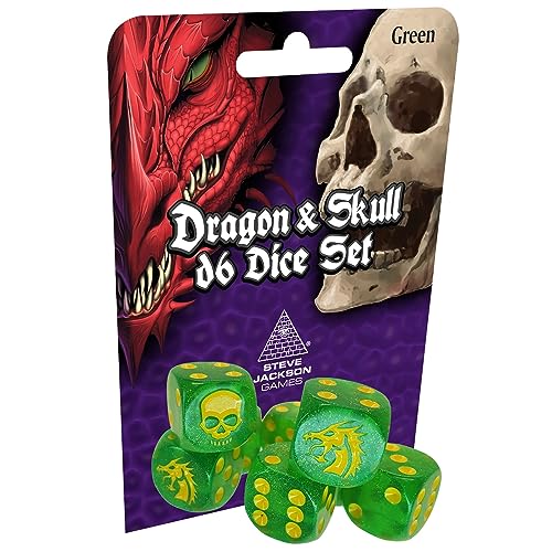 Dragon & Skull Dice Pack Green Glitter | Custom Dice, Perfect for use with Steve Jackson Games, DND, RPGs, Tabletop Games, and Role-Playing Adventures von Steve Jackson Games