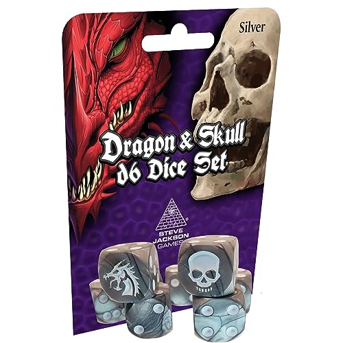 Dragon & Skull Dice Pack Silver | Custom Dice, Perfect for use with Steve Jackson Games, DND, RPGs, Tabletop Games, and Role-Playing Adventures von Steve Jackson Games