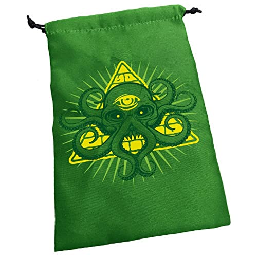 Steve Jackson Games | Deluxe Dice Bag: Cthulhu Purple | Large 6" x 9" Drawstring Bag with Satin Lining | Includes Custom 19mm Purple Translucent Die with Green Ink | Holds Over 100 Dice von Steve Jackson Games