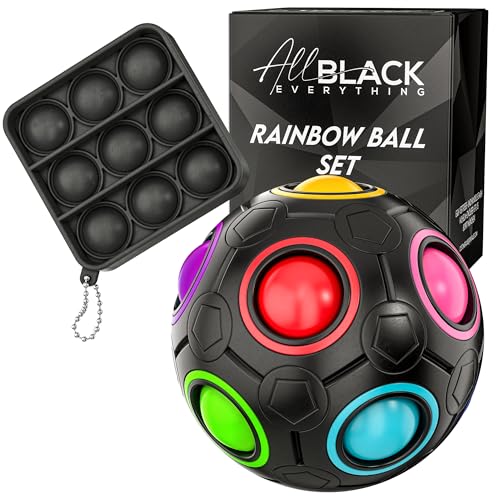 Steynfeld® - Original Regenbogenball Puzzle Set (schwarz) mit Gratis Popit – Stressabbau Toy für Kinder & Erwachsene | Geschicklichkeitsspiel zur Förderung von Konzentration & Feinmotorik von Steynfeld