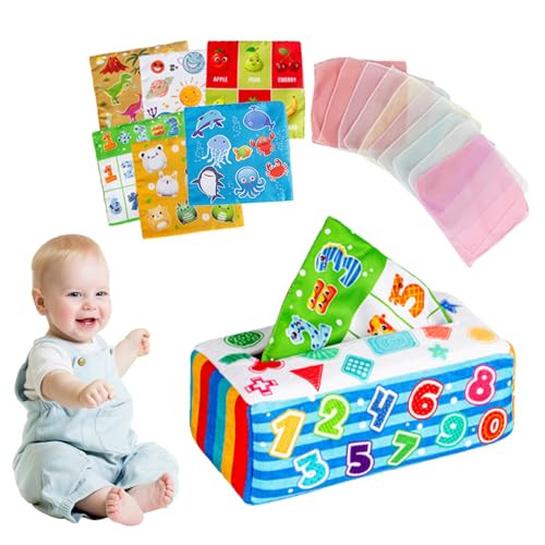 Babyspielzeug 0-6 Monate Baby Tissue Box Spielzeug für Babys sensorische Spielzeuge weich gefülltes Crinkle-Spielzeug frühes Lernen Spielzeug für Babygeschenk von StibZeup