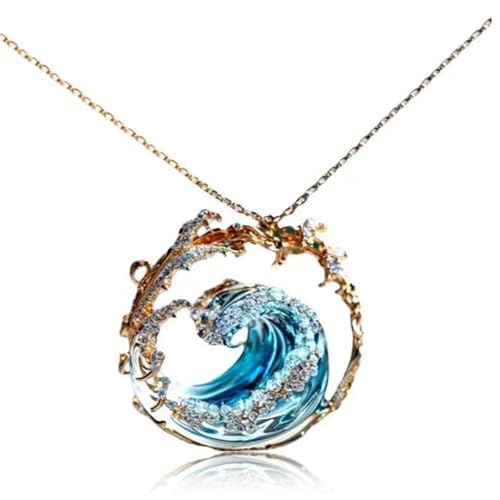 StibZeup Wave Halskette Verstellbares Ozeanschmuck Ozean Halskette Elegant Blue Wave Beach Halskette Inspirierende Anhänger Halskette Geschenke für Frauen von StibZeup