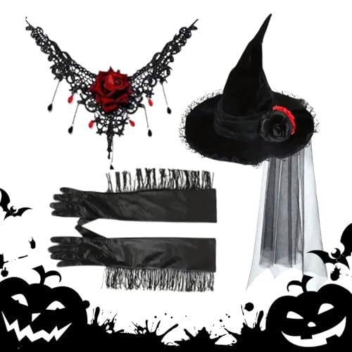 Schwarzer Hexenhut | Spitzen Hexenkostüm - Damenmode für Kostüme Erwachsene Partys Cosplay Mottopartys Halloween Deko Schwarzer Hexenhut | Spitzen Hexenkostüm - Damenmode für Kostüme Erwachsene Partys Cosplay Mottopartys Halloween Deko von Stibtmr