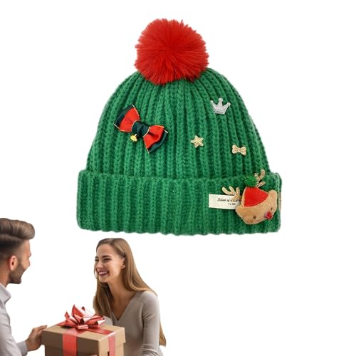 Stibtmr Weihnachtsmütze, gestrickte Weihnachtsmütze - Unisex gestrickte Urlaubsbeanie,Weihnachtsmannmütze, bedruckte Wollmütze, Beanie-Mütze, Häkelmütze für Weihnachten von Stibtmr