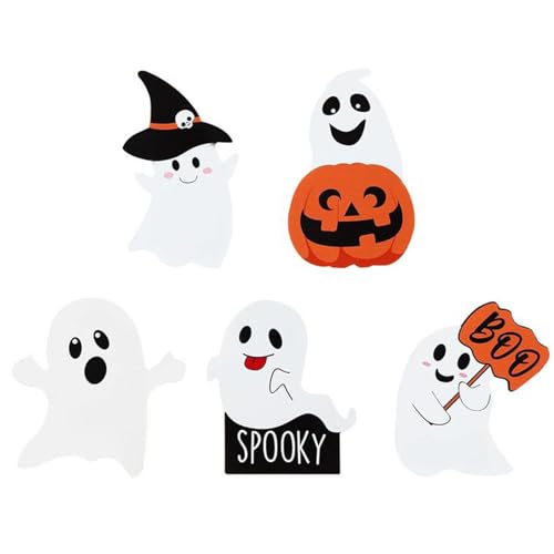 Halloween abgestufte Tablettdekor, 5pcs lustige süße Geisterdekoration, Plastik süßes Halloween -Dekor, Halloween Küchendekor, Hexendekor für Party -Home -Office -Tischregal -Display 5 Stile von Stibzeup