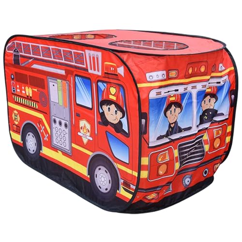 Kinderspiele Zelt Pops-fahrzeugförmige Lüftung Kinder Spielen Zelt mit Türflip & oberen Öffnen von robustem kratzfestem Auto Kleinkindspielhaus mit Drahtrahmen für Girls Boys Gift (Fire Truck) Style von Stibzeup