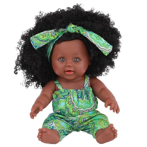 Schwarze Babypuppen 14 Zoll (grüne) Puppen, weiche bewegliche Gelenk afroamerikanische realistische Babypuppen Mädchen mit lockigem Haar und tragbare Kleidung Vinyl Posen kleiner Babypuppen für Kinde von Stibzeup