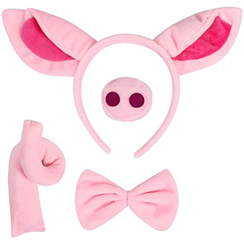 Schweinekostüm Set 4PCS Schwein Ohren Stirnband, Nase, Fliege und Schwanz -Set Halloween -Kostüm für Partydekoration, von Stibzeup