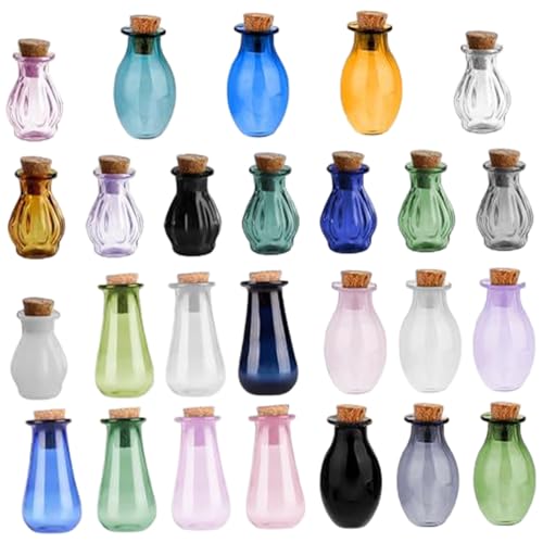 Stibzeup 26pcs kleine Glasflaschen mit Kork, farbenfrohe Leere kleine Trankflaschen Dekorative Wunschwünsche kleine Glasflaschen für Minihouse -Flaschen Dekor DIY Basteln von Stibzeup