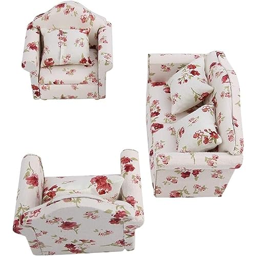 Stibzeup Dollhouse Sofa, 1/12 Skala Dollhouse Accessoires Blumenmuster Mini Möbelsofa Set mit Rückenkissen Mode von Stibzeup