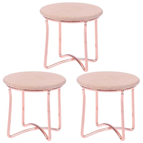 Stibzeup Dollhouse Tabelle 3PCS 1:12 Rose Gold Dollhouse Endtisch Metall Miniatur Tisch rund 1,8x2in Doll Hausmöbel Dekorative Puppenhaus Miniaturen von Stibzeup