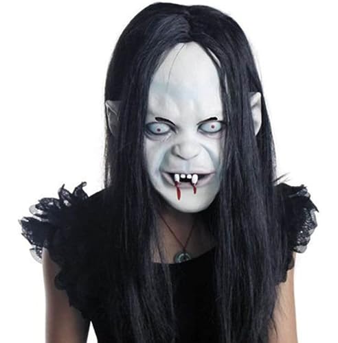 Stibzeup Halloween Dekorationen Halloween Horror Grimace Ghost Maske Scary Zombie Emulsion Haut mit Haaren (schwarzes Haar), 25 * 21 cm von Stibzeup