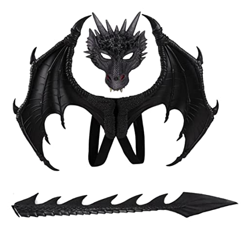 Stibzeup Halloween Dekorationen Kinder Halloween Dragon Set Gesichtsabdeckungen Schwanz Cosplay Kostüm Foto Requisiten Schwarze 3pcs von Stibzeup