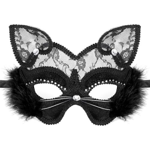 Stibzeup Halloween Dekorationen Venezianische Maskerade Maske Luxus Schwarze Katzenspitzenmaske für Kostüm Weihnachten Halloween Kostümparty Mädchen Frauen Frauen von Stibzeup