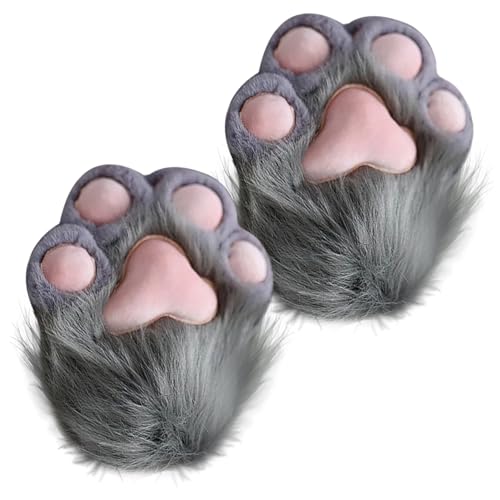 Stibzeup Katzenpfotenhandschuhe 1 Paar Plüschpelzpfoten Fäustlinge Therian Handschuhe für Cosplay- und Anime-Kongresszubehör, Grau, Grau von Stibzeup