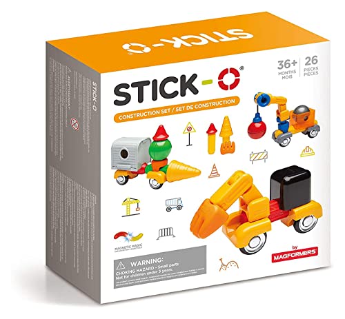 Stick-O Construction Vehicles Magnetic Building Blocks Set. Funky, Chunky Pieces to Make Diggers and Dumpers. Perfect for Little Hands Rainbow, 902004 von Stick-O