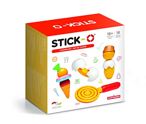 Stick-O magnetische Bausteine für Kinder ab 1 Jahre, kreatives Konstruktionsspielzeug, Lernspielzeug mit Magnet, Kochfreunde Set für Mädchen und Jungen, Montessori Spielzeug, 16 Teile Set, von Stick-O