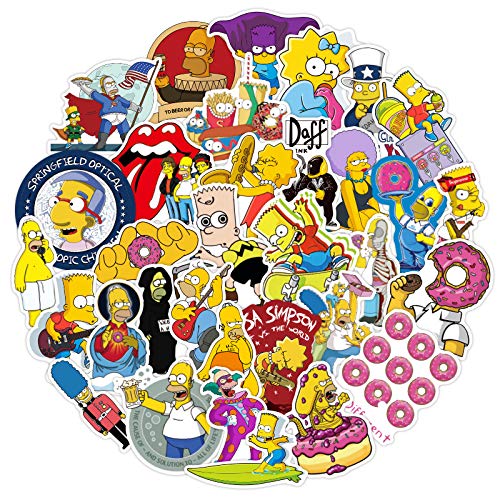 50 Stück Simpson Animation Thema Aufkleber Vinyl Laptop Aufkleber Graffiti Patches Auto Motorrad Fahrrad Gepäck Scrapbook Skateboard Aufkleber für Teens Erwachsene Kinder von Sticker Junkies