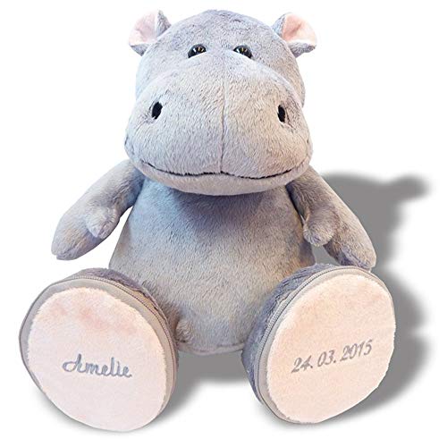 Hippo Plüschtier Nilpferd individuell Bestickt 30cm hoch | Stofftier personalisiertes Geschenk mit Name, Geburt, Geburtstag von Stickerei Hartl