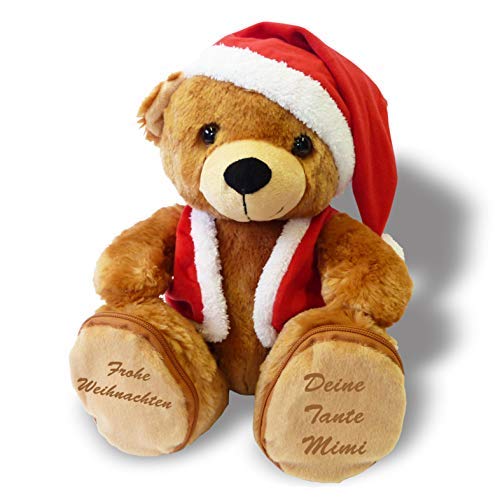 Plüschbär Weihnachtsteddy individuell bestickt 30cm hoch sitzend | Stofftier individualisiert mit eigenen Daten, Geschenk personalisierter Plüschtier mit Bestickung Teddy zur Geburt | Weihnachtsteddy von Stickerei Hartl