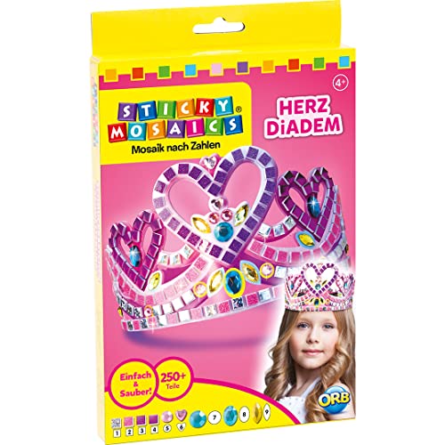 ORB Sticky Mosaic Heart Tiara Krone basteln, kreative Geschenke Bastelset Kinder Geschenke für Mädchen und Jungen, Moosgummi Aufkleber Beschäftigung für Kinder Kindergeburtstag Box, basteln ab 4 Jahre von Sticky Mosaics