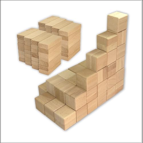 EFFECTA® 84 Stück Natur Holzwürfel groß 40x40 und Holzbausteine, Bausteine Buche massiv, Holzblöcke, Holzklötze zum Spielen, Lernen und Bauen für Kinder ab 1 | 2 | 3 Jahre, abgerundete Kanten von Stocklot Express